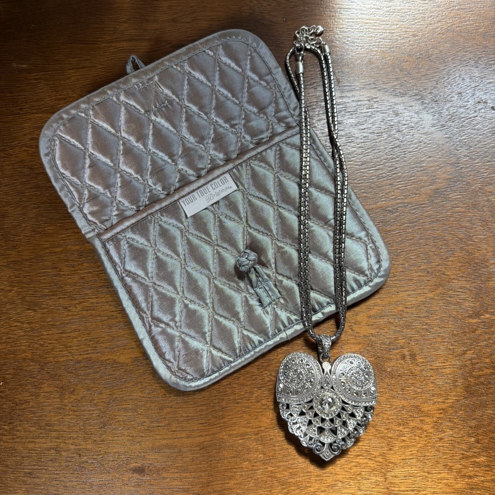 Brighton Silver Filigree Mumtaz Heart Pendant Convertible Necklace w/ Pouch